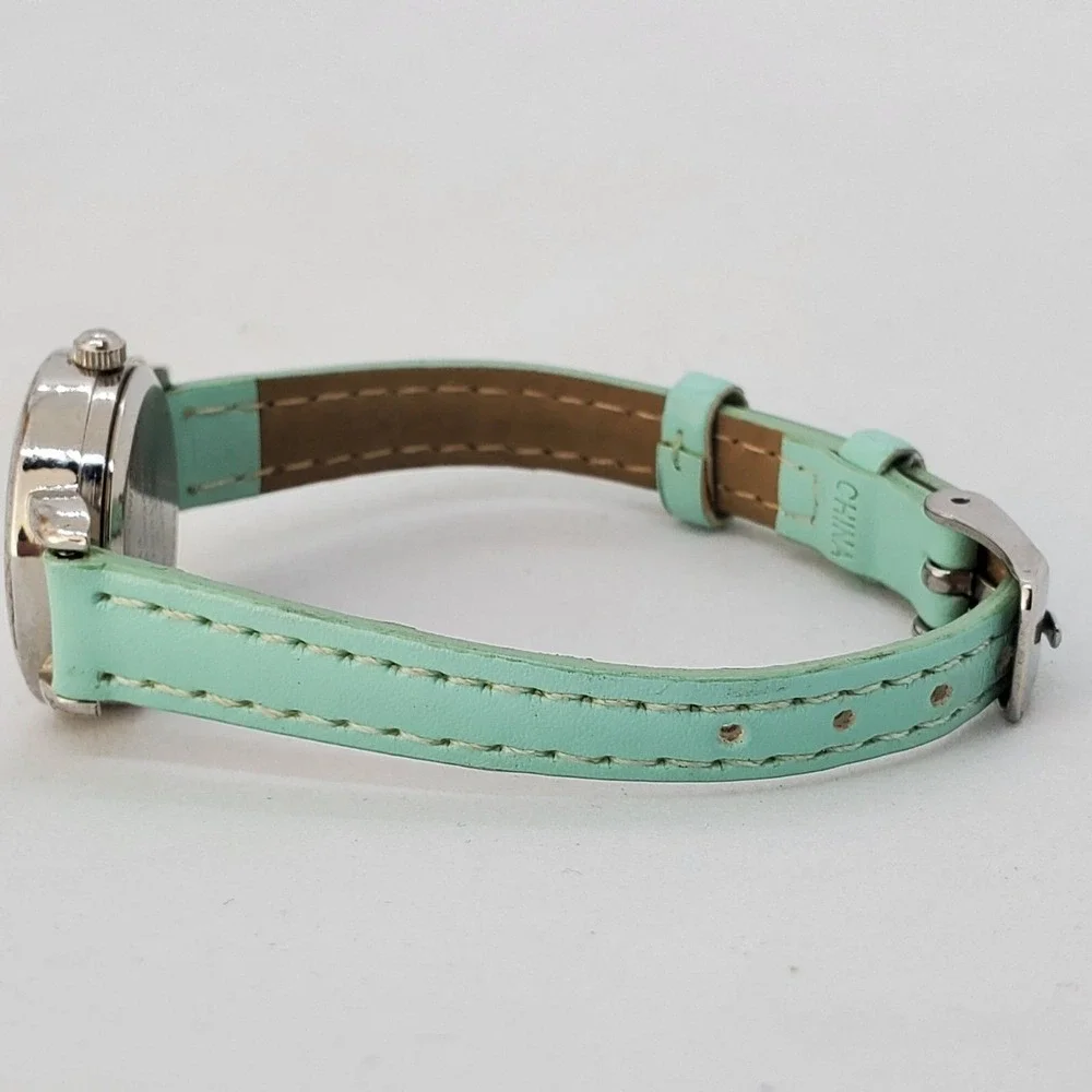 Women's Watch 26MM Gray Case Dial‎ Teal Faux Leather Bands New Battery